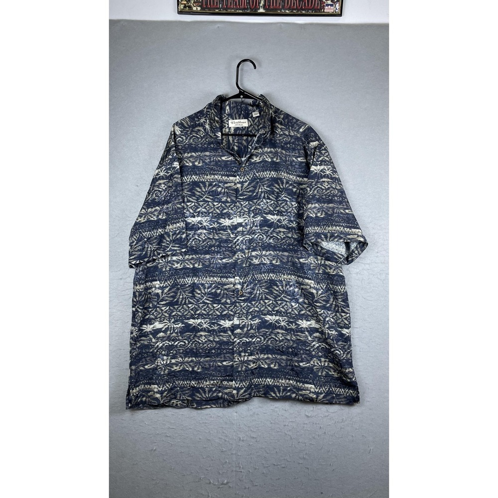 Caribbean Silk Blend Shirt Mens Big 2XLT Hawaiian Short Sleeve Button Front